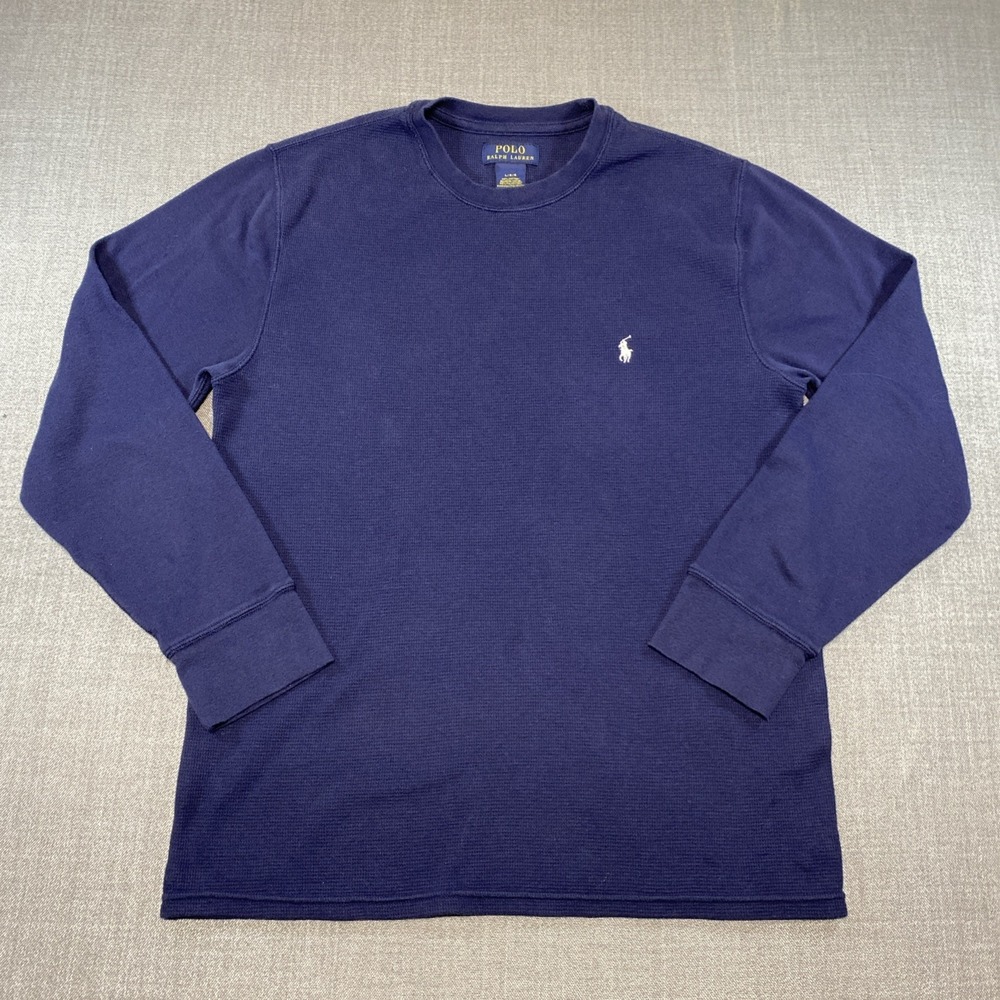 Polo Ralph Lauren Knit Shirt‎ Mens Large Blue White Pony Long Sleeve Thermal